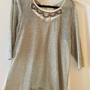 Elegant Grey Women's Top with Embellished Neckline